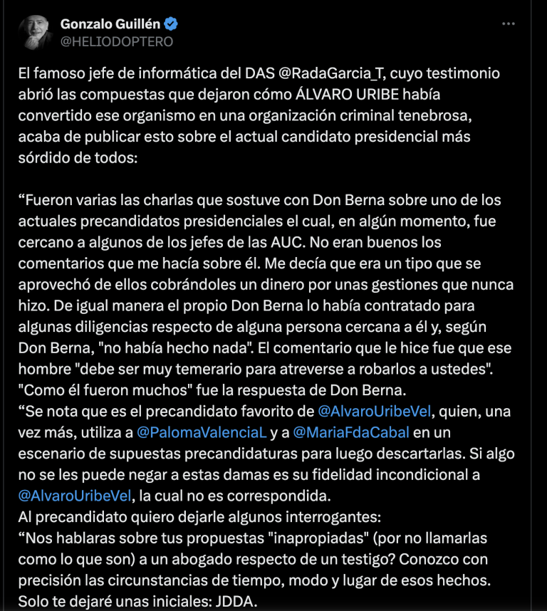 Explosivas revelaciones sobre un precandidato presidencial en Colombia